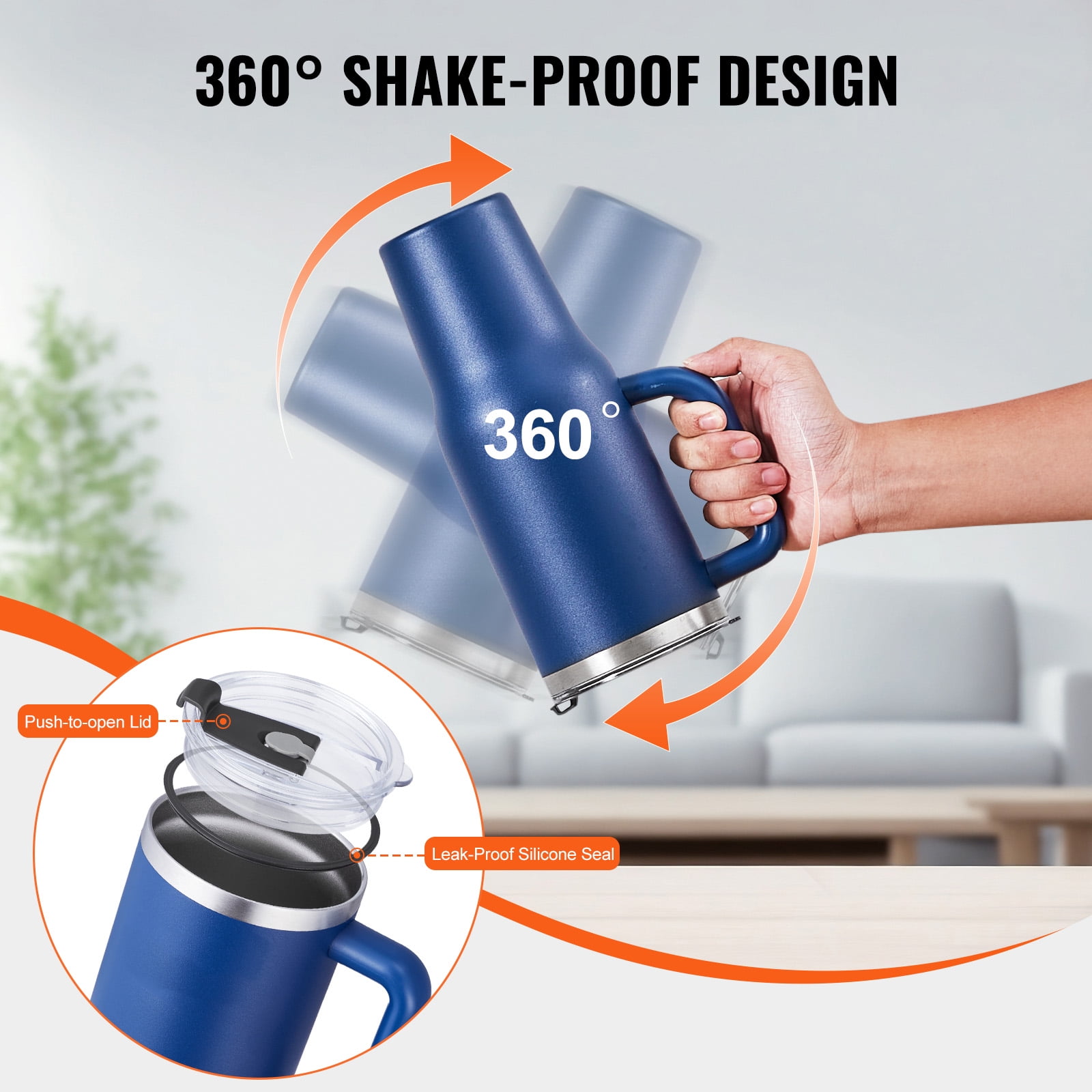 KFFKFF 40 oz Thermally Protected Water Container, Metallic Athletic Beverage Holder with Cover, Portable Journey Java Tumbler Dual Layered, Leakproof Wilderness Hydration Vessel, Blue