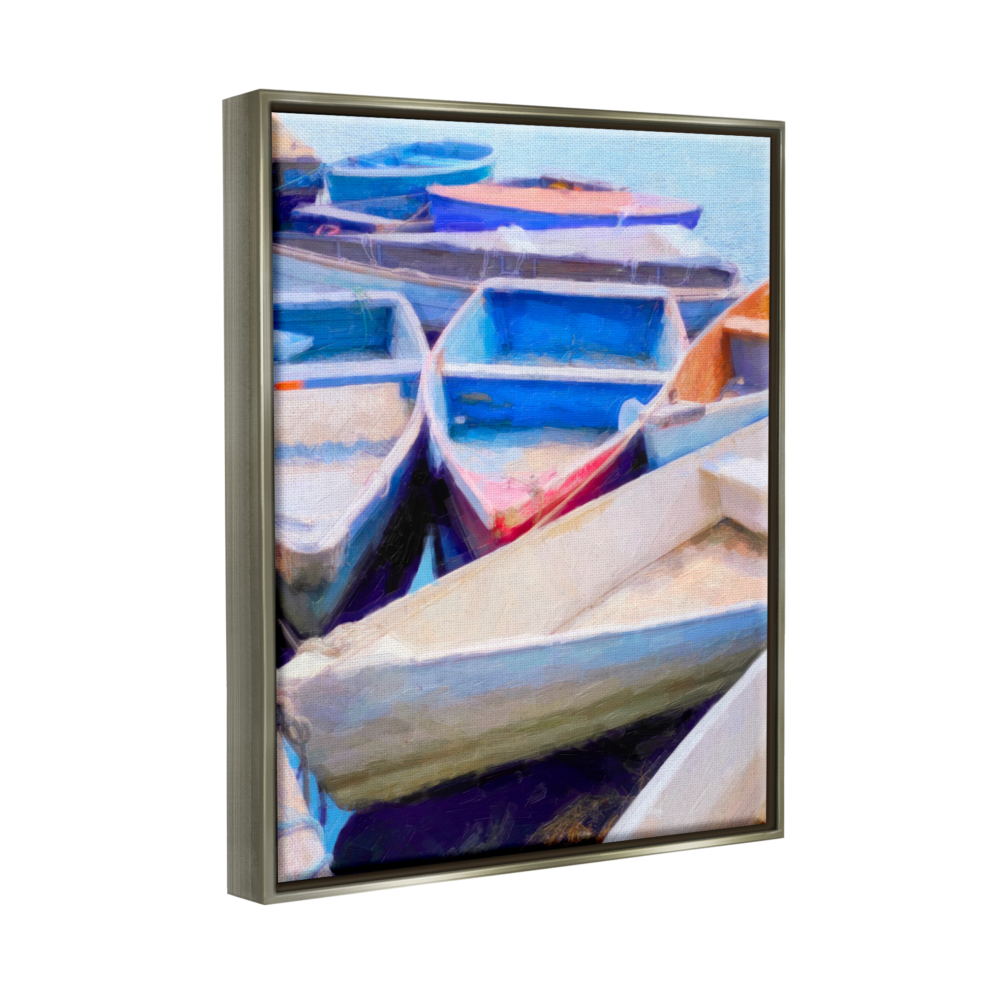 Stupell Industries Docked Rowboats Vivid Hues Coastal Painting Gray Floater Framed Art Print Wall Art