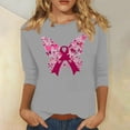 thumbnail image 2 of Kilaqueen Breast Cancer Survivor Shirt for Women Casual 3/4 Sleeve Lightweight Round Neck Tunic Tops Pink Ribbon Butterfly Graphic Print Blouses Fight Breast Cancer Inspirational Blouse, 2 of 4