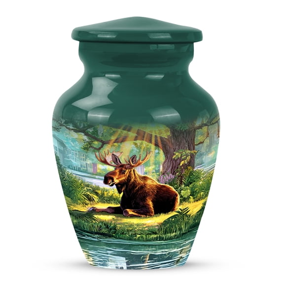 MUKTIVE Moose Cremation Urn for Ashes Adult Male & Female, Keepsake Memorial Green Urns for Mothers Funeral, Cremated Urns for Mom & Dad, Tree Urn for Burial, 3 Inch