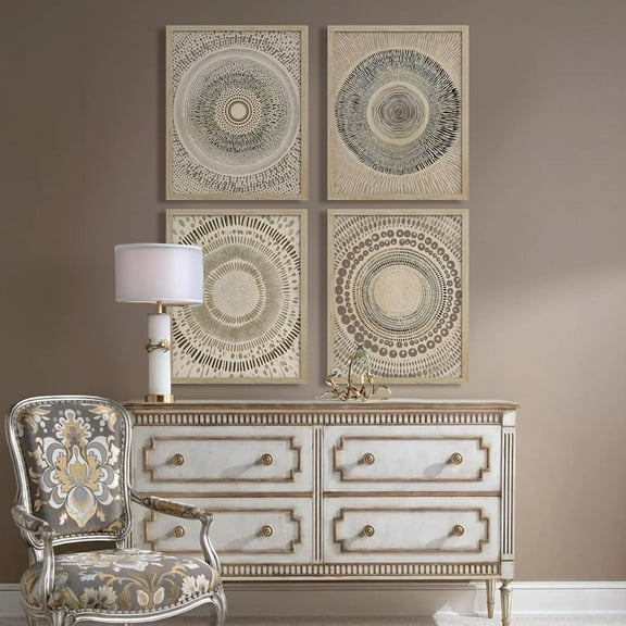 PixonSign Framed Wall Art, Beige Abstract Geometric Circle Stroke Posters, Minimalist Folk Boho Mid-century Inspired Digital Print, Wall Decor Zen Bedroom Relax Multicolor for Home - 8"x10" Natural