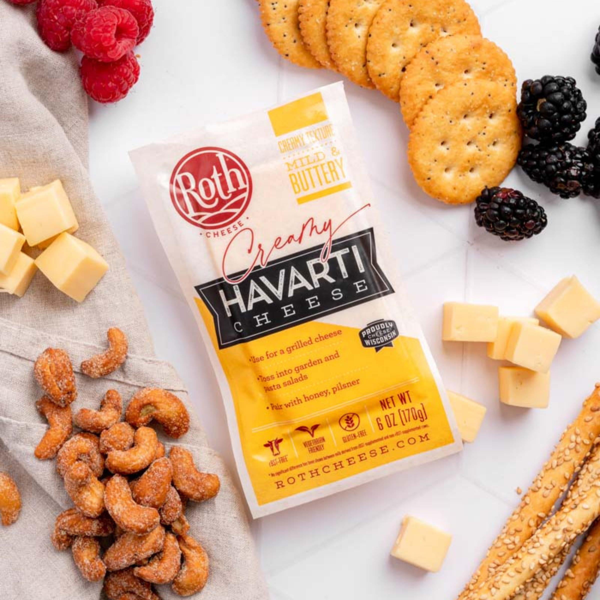 Roth Gluten Free Block Creamy Havarti Cheese, 6 oz Fresh Plastic Wrapped