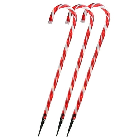 Set of 3 Lighted Outdoor Shimmering Candy Cane Christmas Lawn Stakes 28 ...
