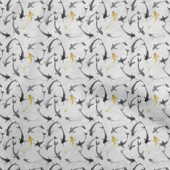 oneOone Polyester Spandex White Fabric Asian Japanese Koi Fish Craft Projects Decor Fabric Printed By The Yard 56 Inch Wide