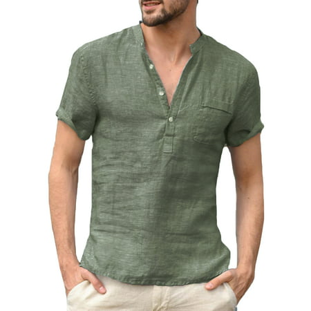 Mens Summer Traditional Short Sleeve Shirts Comfy Linen