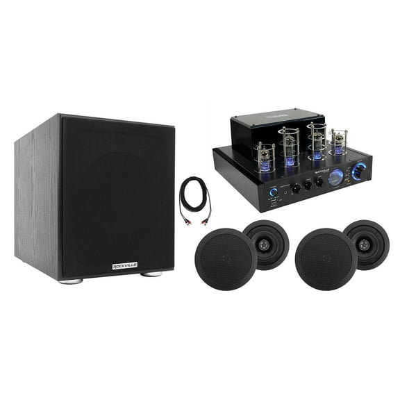 BluTube Tube Amplifier/Home Theater Receiver 4) 5.25" Black Ceiling Speakers Sub