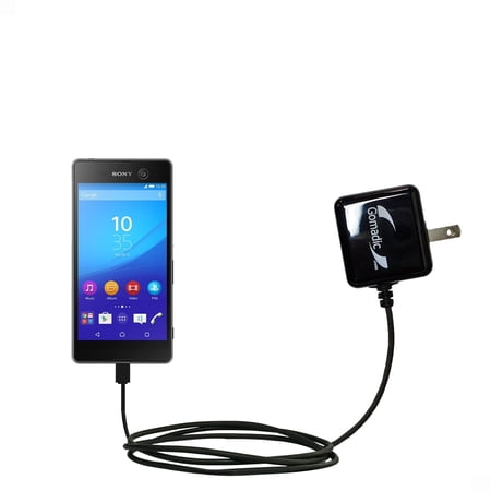 Gomadic Intelligent Compact AC Home Wall Charger suitable for the Sony Xperia M5 - High output power with a convenient, foldable plug design - Uses Ti