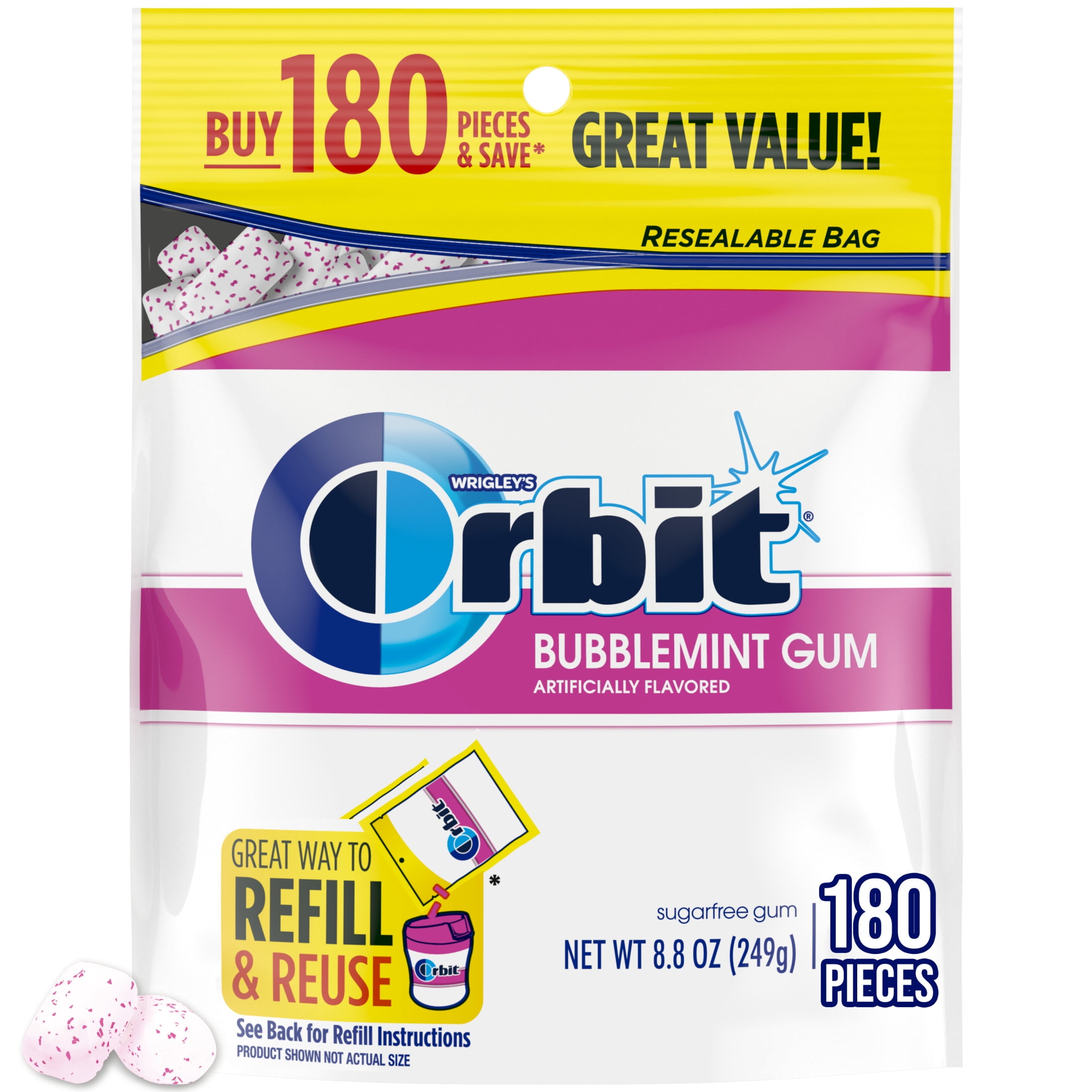 (4 pack) Orbit Bubblemint Sugar Free Chewing Gum, Value Pack - 180 Ct Bag