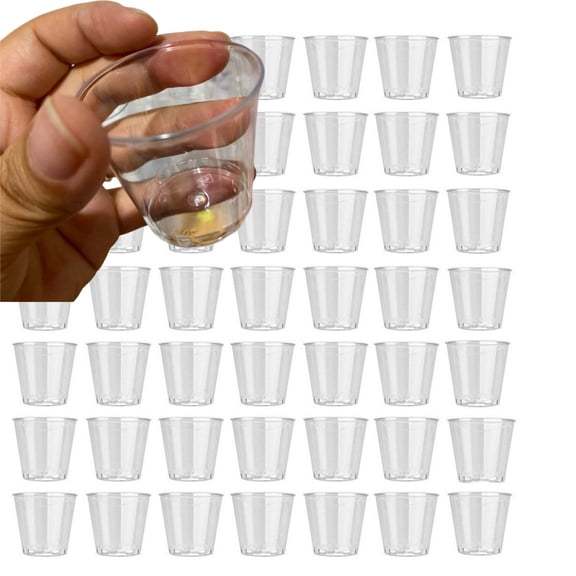 50 Pack Small Clear Disposable Cups, 1 fl oz Disposable Plastic Shot Glasses，Tasting Cups for Parties, Plastic Beverage Cups Wedding Tumblers, Perfect for Halloween Thanksgiving Christmas