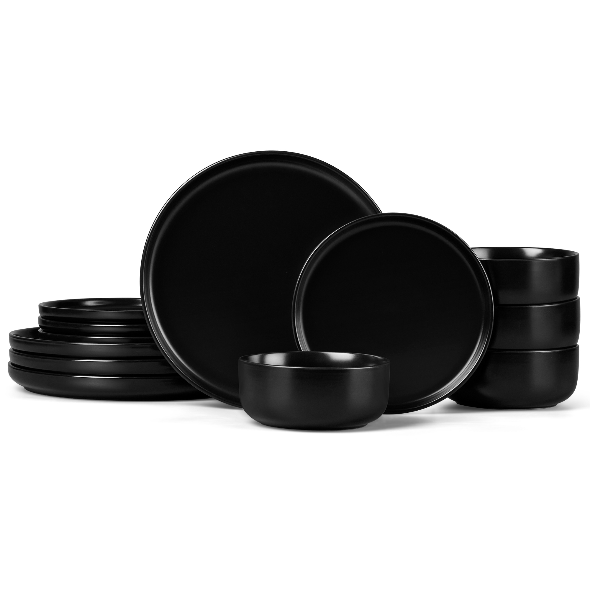 Vesteel Stoneware Dinnerware Set for 4, 12-Piece, Matte Black photo 7