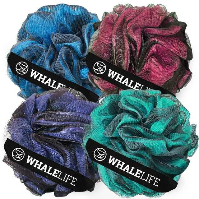 Esponja De Baño De Esponja De Lufa Para Mujeres Y Hombres, Paquete De 4 (Púrpura, Azul, Rojo Y Verde)