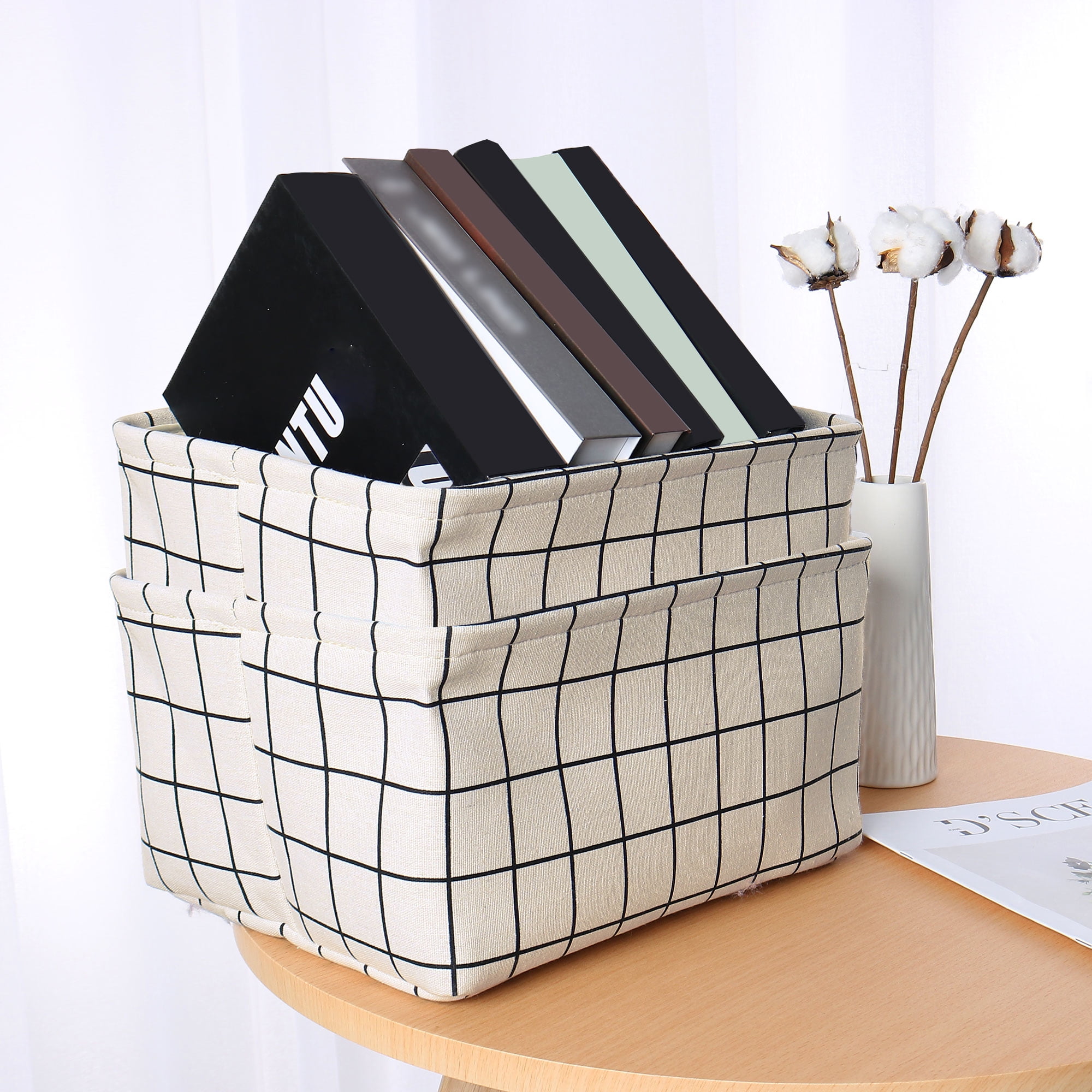 Foldable Storage Baskets Fabric Bins with Drawstring Closet 2 Packs