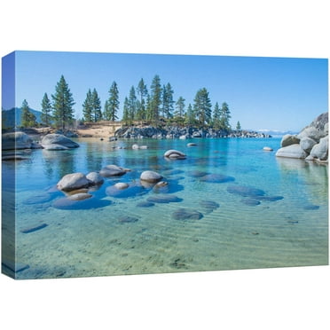 wall26 Canvas Print Wall Art Blue Lake in Mountain Forest Landscape Nature Wilderness Photography Modern Art Rustic Scenic Colorful Multicolor for Living Room, Bedroom, Office - 24"x36"