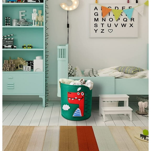 Green Dinosaur Felt Kids Storage and Laundry Basket 13.78" x 14.57"
