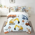 thumbnail image 2 of YST 7Pcs Cartoon Car Comforter Set - Construction Excavators Bed in a Bag, Queen Size, Cyan, 2 of 5