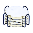 thumbnail image 2 of Natural White MARBLE COASTER SET OF 4 WITH GOLD FOIL WITH METAL HOLDER, 2 of 6
