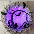 thumbnail image 3 of 18 Inch Prelit Halloween Bat Wreath with 20 LED Purple Lights for Front Door Halloween Wreath Decorations Spooky Glitter Wreath Battery Operated Halloween Decor Home Party Wall Indoor Outdoor Decor, 3 of 5