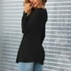 thumbnail image 4 of Blusa Anudada Delantera Camisa Mujer Cuello En V Manga Larga Camiseta Casual Color Sólido Jersey Tops Negro M, 4 of 6