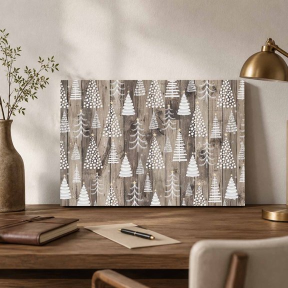 Christmas Winter Canvas Wall Art, Minimalist Christmas Tree Brown Wood Grain Wall Art Prints Artwork Framed Canvas Ready to Hang Art Pictures for Bathroom Nightstand, Narrow Hallway 14" x 11"