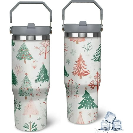 

30oz Festive Holiday Tumbler - Insulated Stainless Steel Travel Mug with Lid and Straw Santa Claus & Elk Christmas Theme Vacuum Sealed for Hot and Cold Suitable for Home Office Car