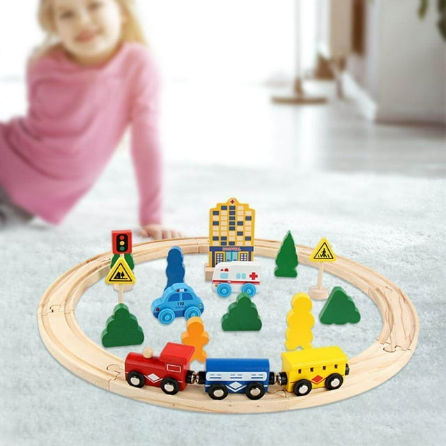 Ensemble de Voies Ferrées en Bois Miniature Jouet Cadeau 26 Pcs