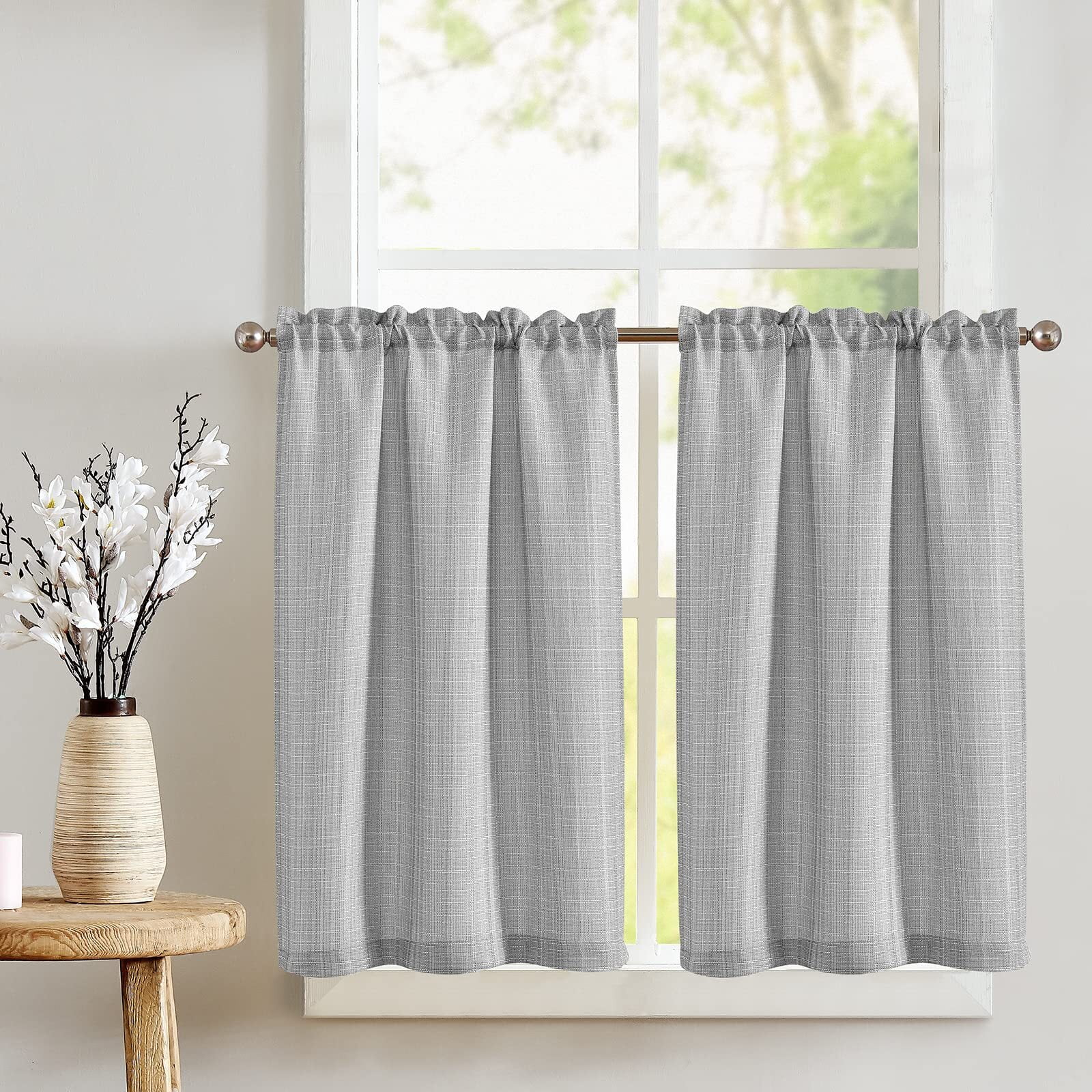 Curtainking Light Grey Kitchen Curtains 36 inch Linen Textured Cafe