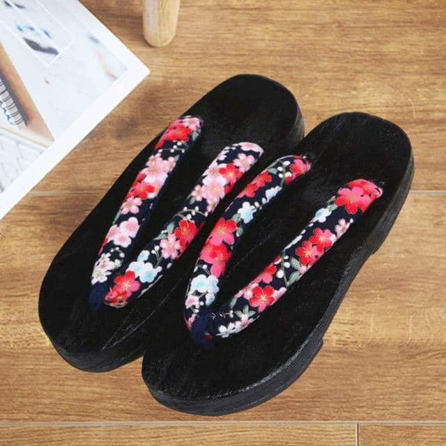 BELOVING Sabots Japonais Traditionnels Pantoufles Chaussures Intérieur/extérieur Confortables Sandales Geta pour Hommes Femmes Noir Rond 39