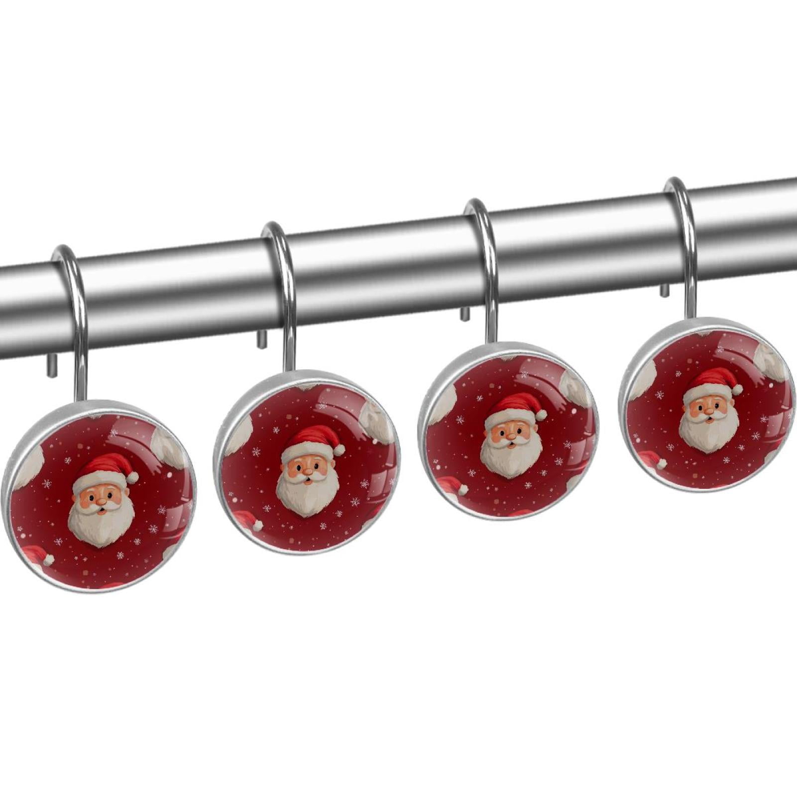 Vintage Santa Claus Red Shower Curtain Hooks Round Crystal Glass, Set of 12 Shower Curtain Rings - Shower Hooks for Curtain Shower Rings