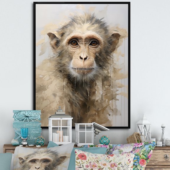 Designart "Silhouetted Minimalism: Monkey" Animals Monkey Floater Framed Canvas Prints