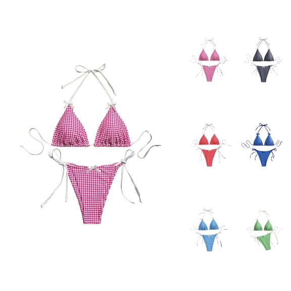 2 Piece Swimsuit for Women Gingham Bikini Set Triangle Bow Front Womens Bathing Suits High Waist