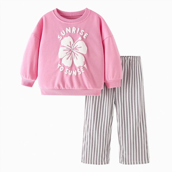 NIEWTR Kids Girls Girls Long Sleeve Tee & Full Length Pants Set Soft Pullover Paired with Elastic Waist Pants Breathable Relaxed Fit Pajamas for 3T-6T Dailywear(A-Pink,11-12 Years)