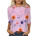 thumbnail image 3 of VBTAPA 3/4 Length Sleeve Womens Tops Casual Loose Fit Crewneck T Shirts Plus Size Spring Summer Tees Multicolor S, 3 of 6