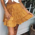 thumbnail image 2 of Mrat Gothic Skirt Women's High Waisted Ruffled Floral Skirt with Floral Print A-Line Short Skirt Wrap Skirts S-101 Yellow L, 2 of 6