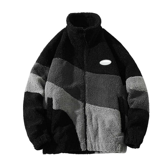 Jackets for Men Color Patchwork Warm Zip Up Thickened Fleece Jackets Stand Collar Long Sleeve Sweater Fall Winter Casual Relaxed Fit Mens Jackets