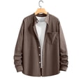 thumbnail image 2 of GUZOM Mens UPF 50+ Sun Protection Shirt 100% Cotton Lightweight Long Sleeve Stand Collar Casual Button Down Brown,Size M, 2 of 7