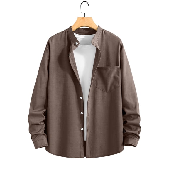 Ceisia Men's Breathable Cotton Long Sleeve Henley Collar Shirt with Pocket UV Protection Casual Button Down Top Brown S Gifts