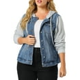 thumbnail image 4 of Agnes Orinda Women's Plus Size Jackets Layered Coats Drawstring Hoodie Denim Jean Jackets 1X Blue, 4 of 7