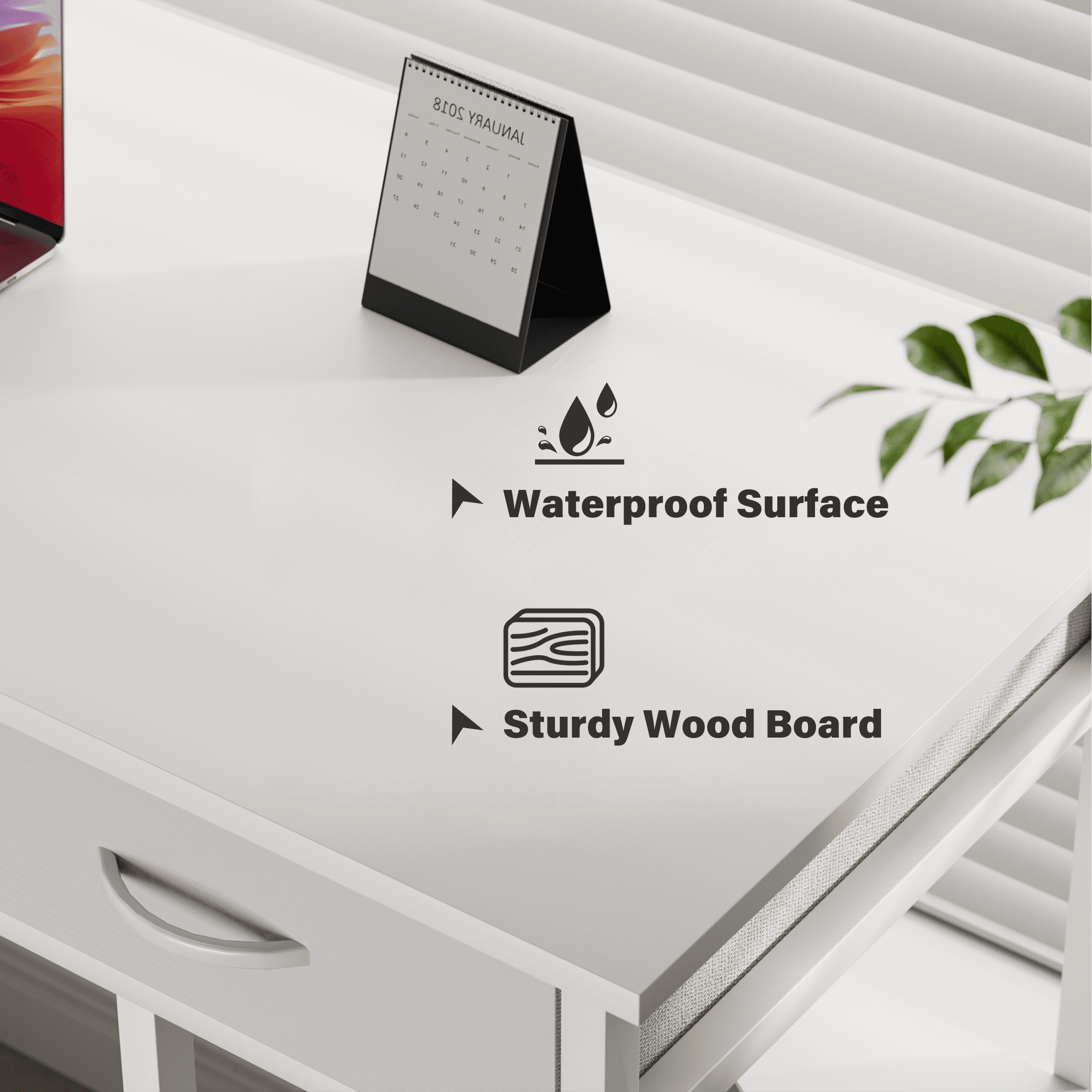 CONCETTA 48 inch Small Desk with Fabric Drawers & Storage Shelves, Computer Desk, Writing Desk for Home Office, Bedroom, White