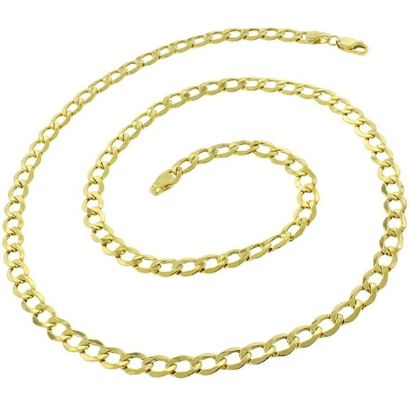 10K Yellow Gold 5.5mm Hollow Cuban Chain, FREE Microfiber Cloth, Curb Link Mens Womens Necklace, Giorgio Bergamo