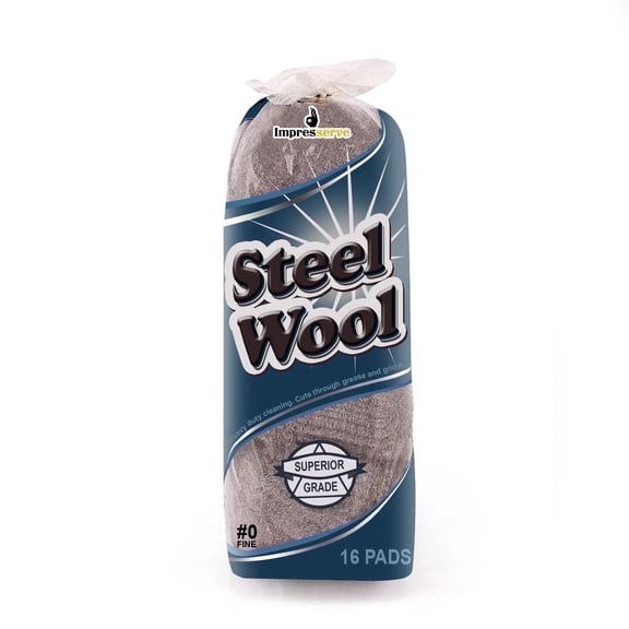 Impresserve Steel Wool Cleaning Pads, Fine Grade 0, 16 Count