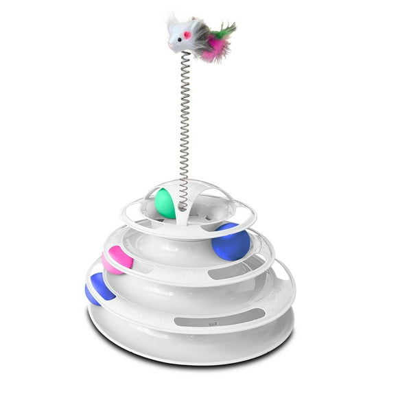 Kitten Juguete Interactivo De Gato Torre 4 Niveles Con Ratón Color Blanco