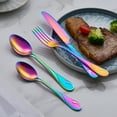 thumbnail image 4 of GoGeiLi Rainbow Silverware Set for 6, 30-Piece Stainless Steel Flatware Set, Shiny Rainbow Metal Cutlery Set, Include Fork, Knife and Spoon Set, Dishwasher Safe, 4 of 6