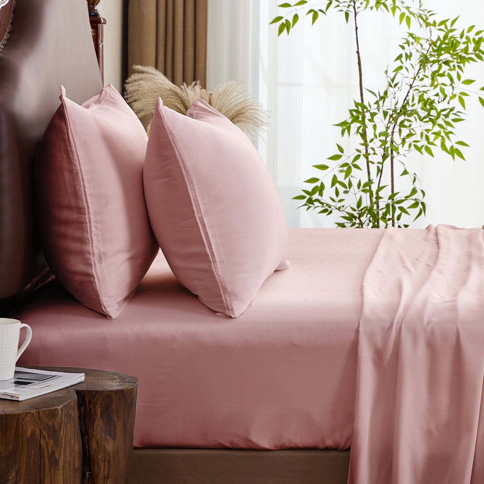 Hitime 4PC Bamboo Queen Sheet Set, Deep Pocket Fit 16", Breathable Super Soft Luxury Hotel Style Home Decor Queen Size Sheet Set, Gift for Women, Men - 2 Pillowcases, 1 Flat Sheet, 1 Fitted Sheet