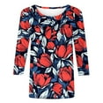 thumbnail image 4 of VBTAPA Spring Summer 3/4 Sleeve Shirts for Women Plus Size Crewneck T-shirt Fashion Casual Crewneck Floral Tops Prime Sales of The Day Multicolor S, 4 of 6