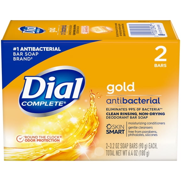 Dial Antibacterial Bar Soap, Gold, 3.2 oz, 2 Bars