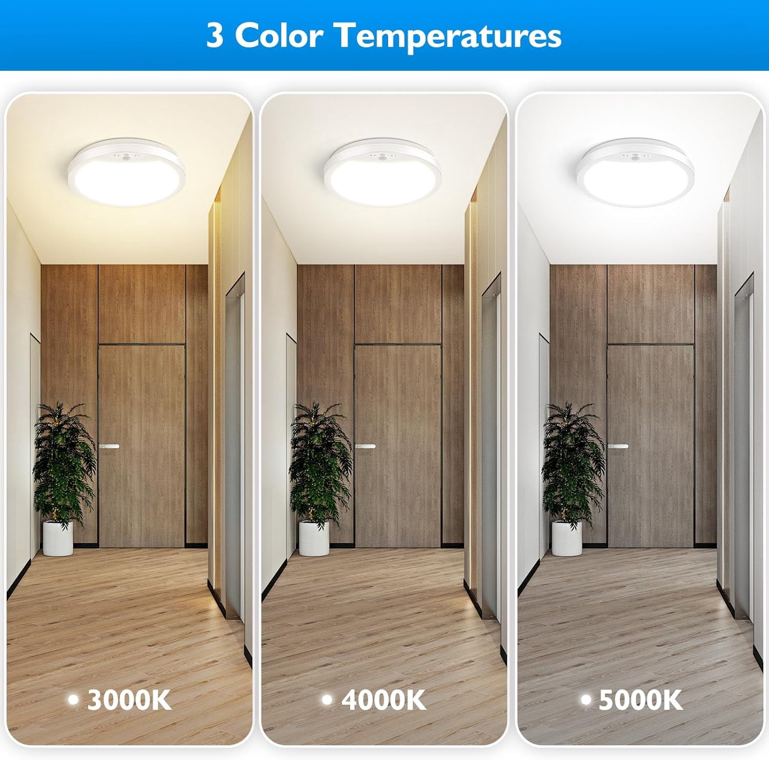 2-Pack 9"  3 Color Temperatures Rechargeable Motion Sensor Ceiling Lights with Remote