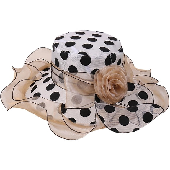 Vjnyvs Europe Style Sun Hat Women Organza Polka Dots Hat Wide Brim Floral Hat Elegant Spring Cap UV Protection Caps for Travel
