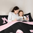 thumbnail image 2 of Manfei Personalized Initial N Bedding Comforter Set for Girls, Pink Bow Tie Twin Comforter Sets, Watercolor Monogrammed Bedding Set, Breathable Room Decor, Reversible 2pcs, 2 of 6