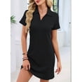 thumbnail image 6 of Women'S Solid Color Collared Loose Short-Sleeve T-Shirt Dress Black XL, 6 of 10