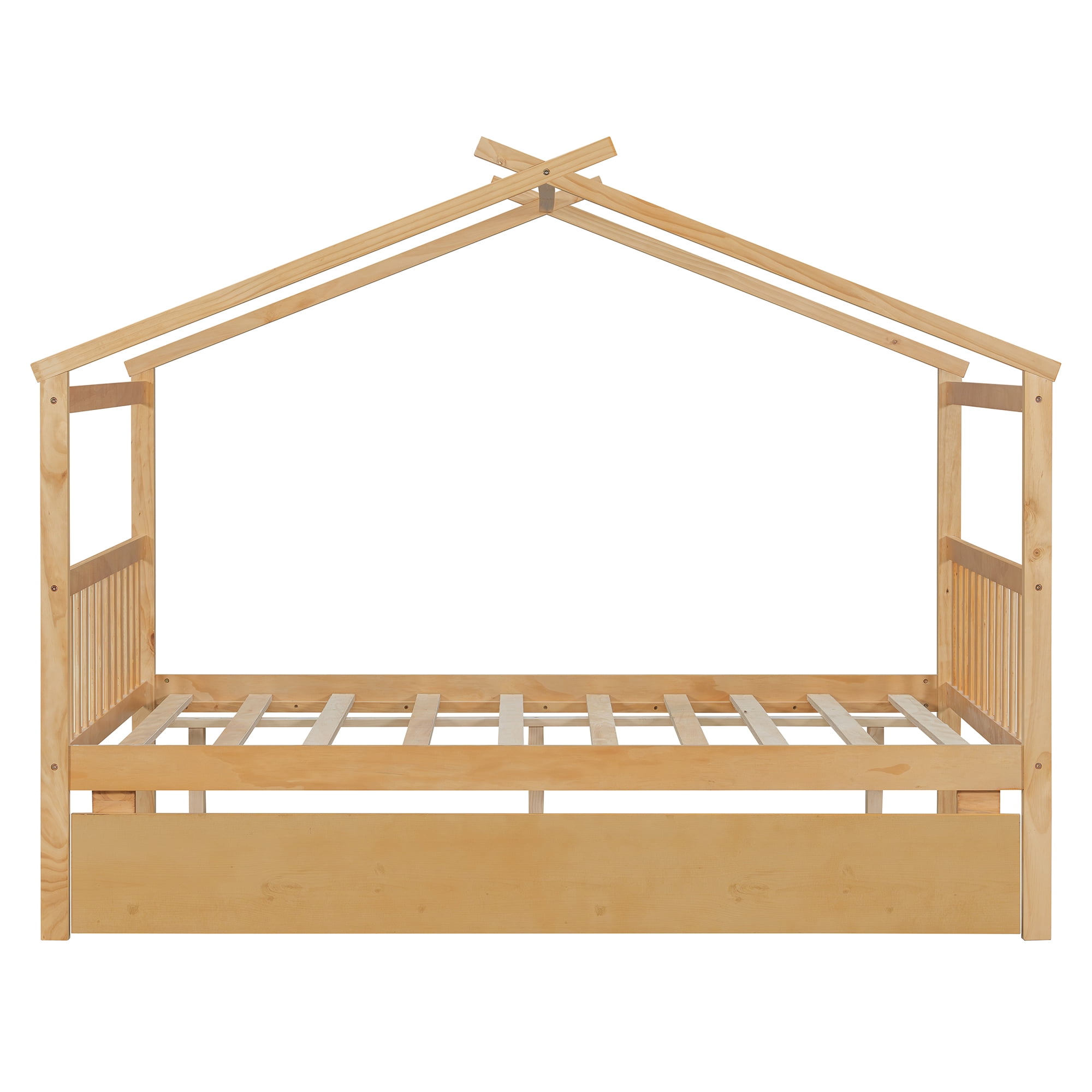 Sailvan Full Size Wooden House Bed with Twin Size Trundle